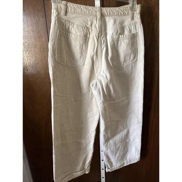 12th Tribe Jeans Womens High rise Barrel Leg , Baggy Denim 2 Tone Cream No Str - Picture 3 of 6